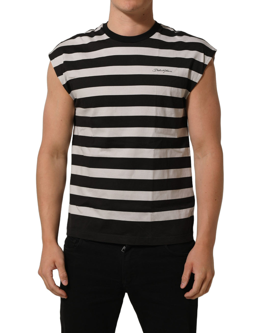 Dolce & Gabbana Ärmelloses T-Shirt aus Baumwolle mit schwarz-weißen Streifen