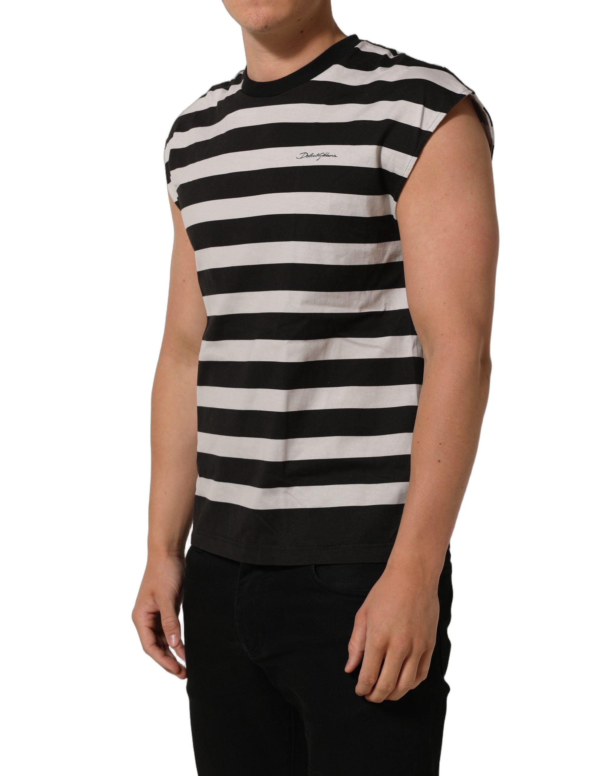 Dolce & Gabbana Ärmelloses T-Shirt aus Baumwolle mit schwarz-weißen Streifen