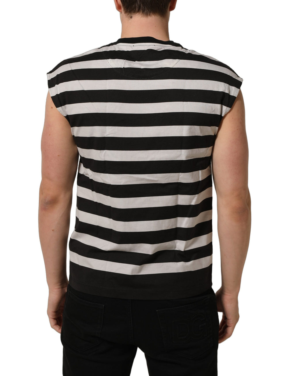 Dolce & Gabbana Ärmelloses T-Shirt aus Baumwolle mit schwarz-weißen Streifen