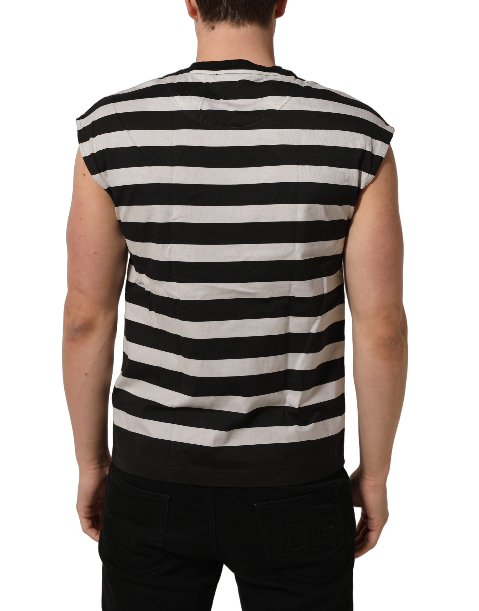 Dolce & Gabbana Ärmelloses T-Shirt aus Baumwolle mit schwarz-weißen Streifen