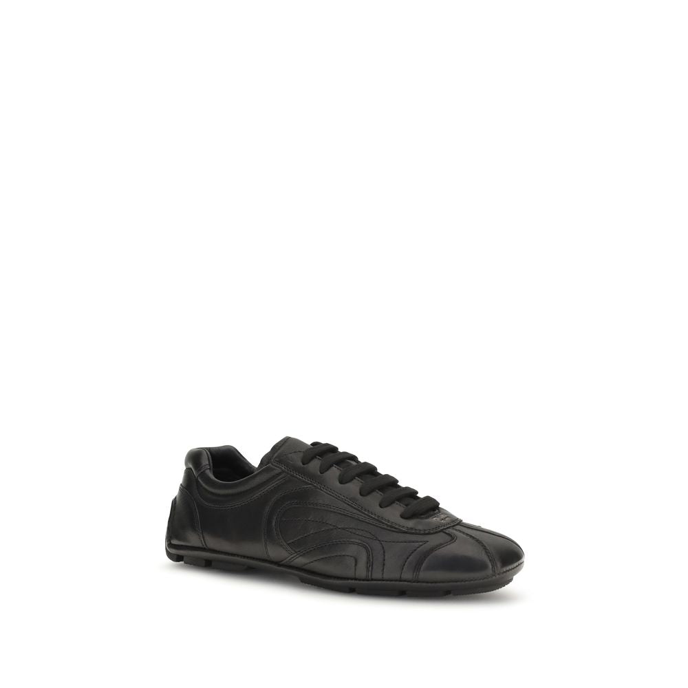 Prada Schwarze Bos Taurus Kalbsleder Low-Top-Sneaker