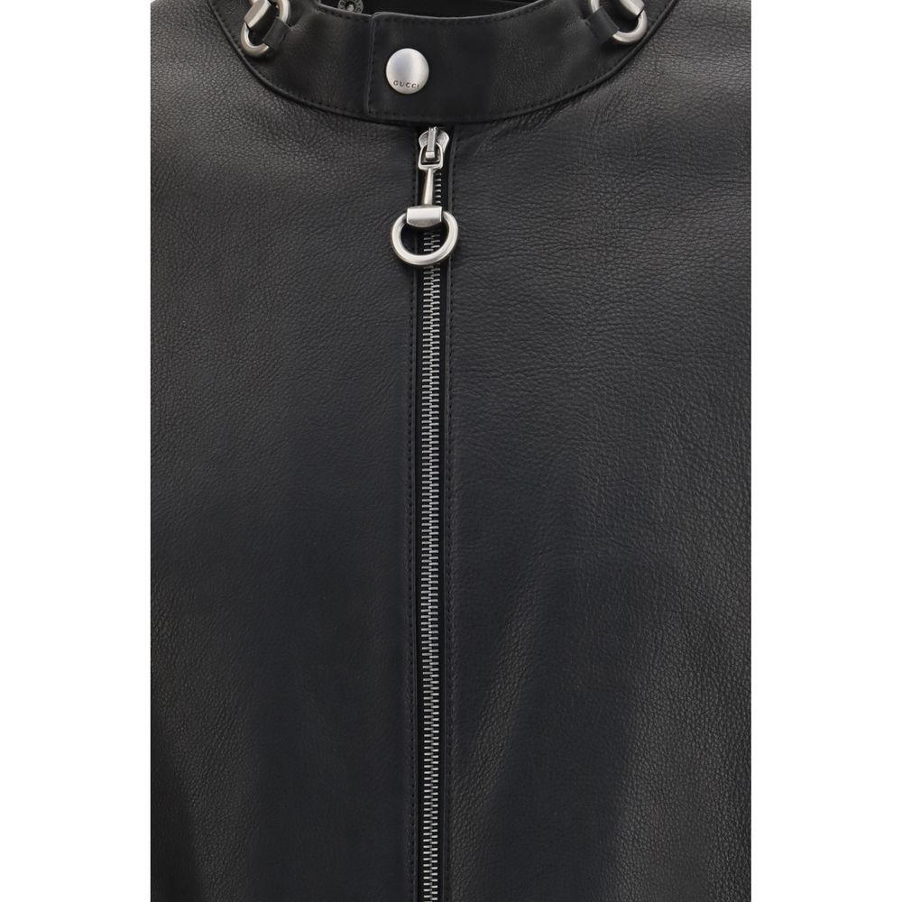 Gucci Schwarze Biker-Jacke aus Kalbsleder Bos Taurus
