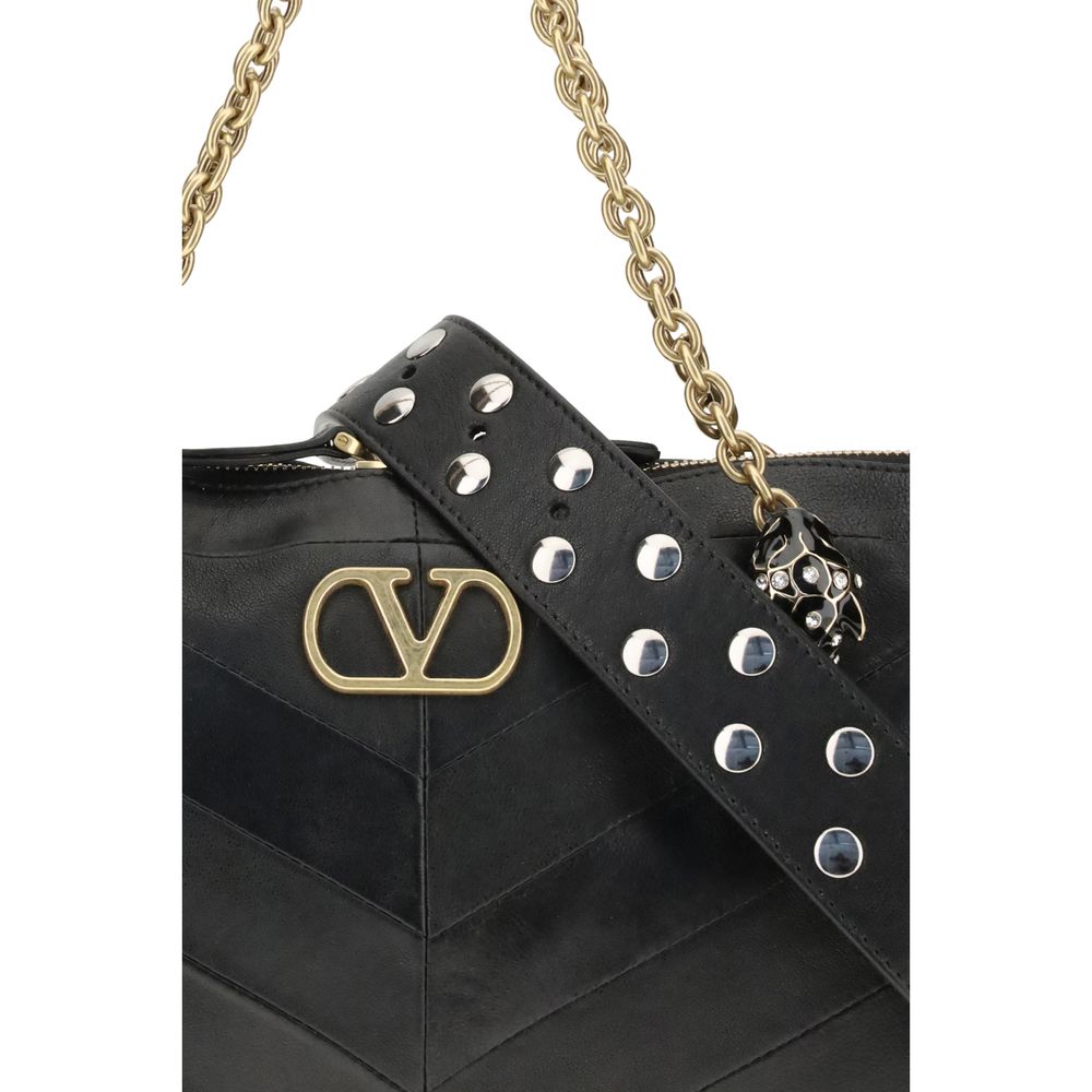 Valentino Garavani Schwarze Lammleder Schultertasche Ovis Aries Aries