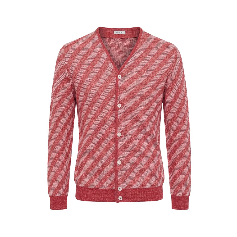Malo Roter Herren-Strickcardigan aus Leinen