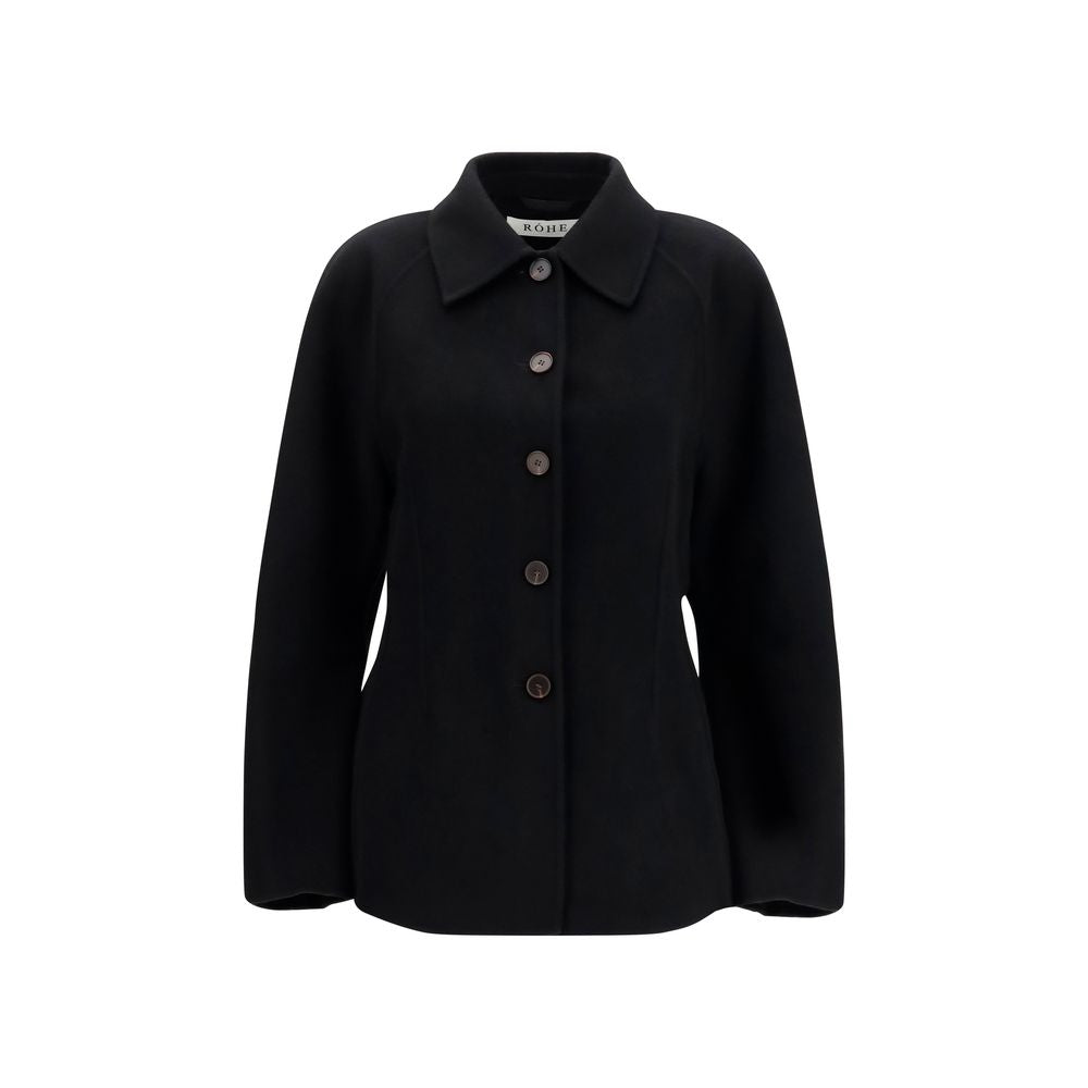 Rohe Schwarze Oves Aries Wolljacke in voller Länge
