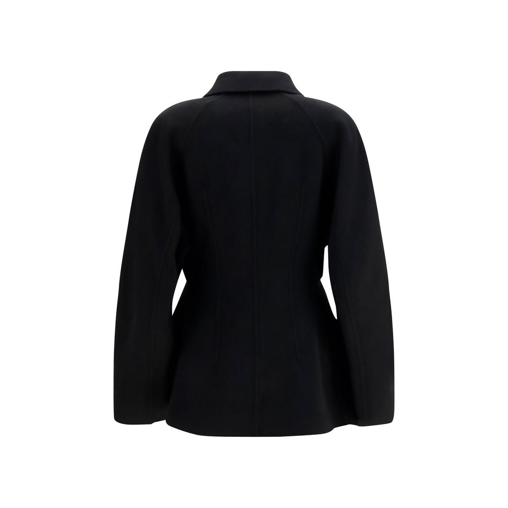 Rohe Schwarze Oves Aries Wolljacke in voller Länge