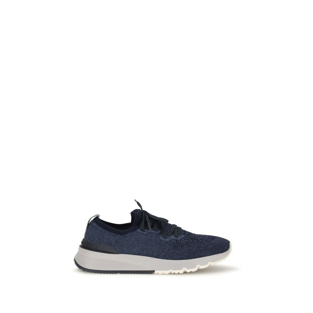 Brunello Cucinelli Blaue Baumwoll-Sneaker im Athletic-Stil