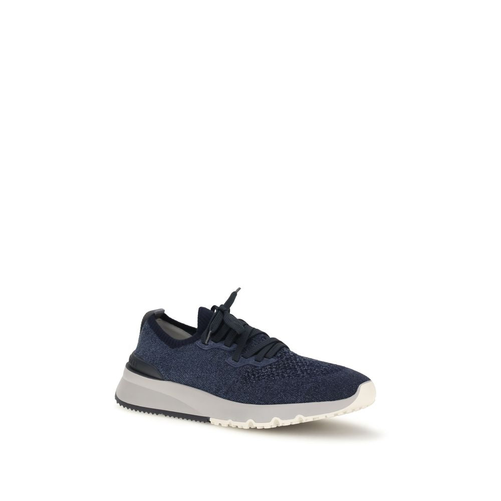 Brunello Cucinelli Blaue Baumwoll-Sneaker im Athletic-Stil