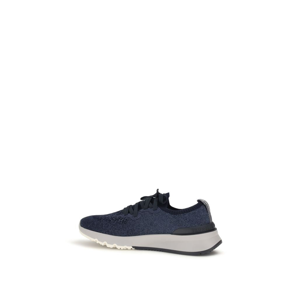 Brunello Cucinelli Blaue Baumwoll-Sneaker im Athletic-Stil