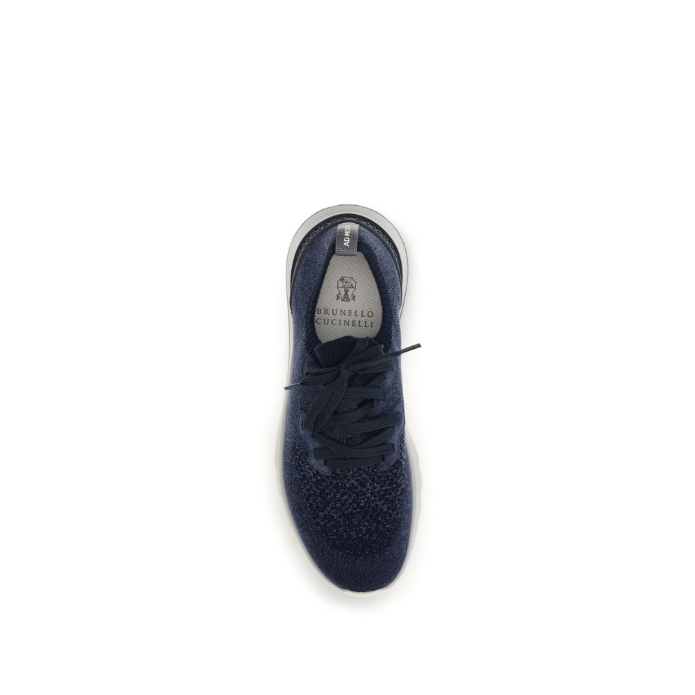 Brunello Cucinelli Blaue Baumwoll-Sneaker im Athletic-Stil