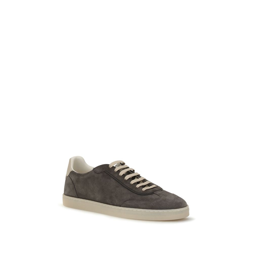 Brunello Cucinelli Graue Bos Taurus Kalbsleder Low-Top-Sneaker