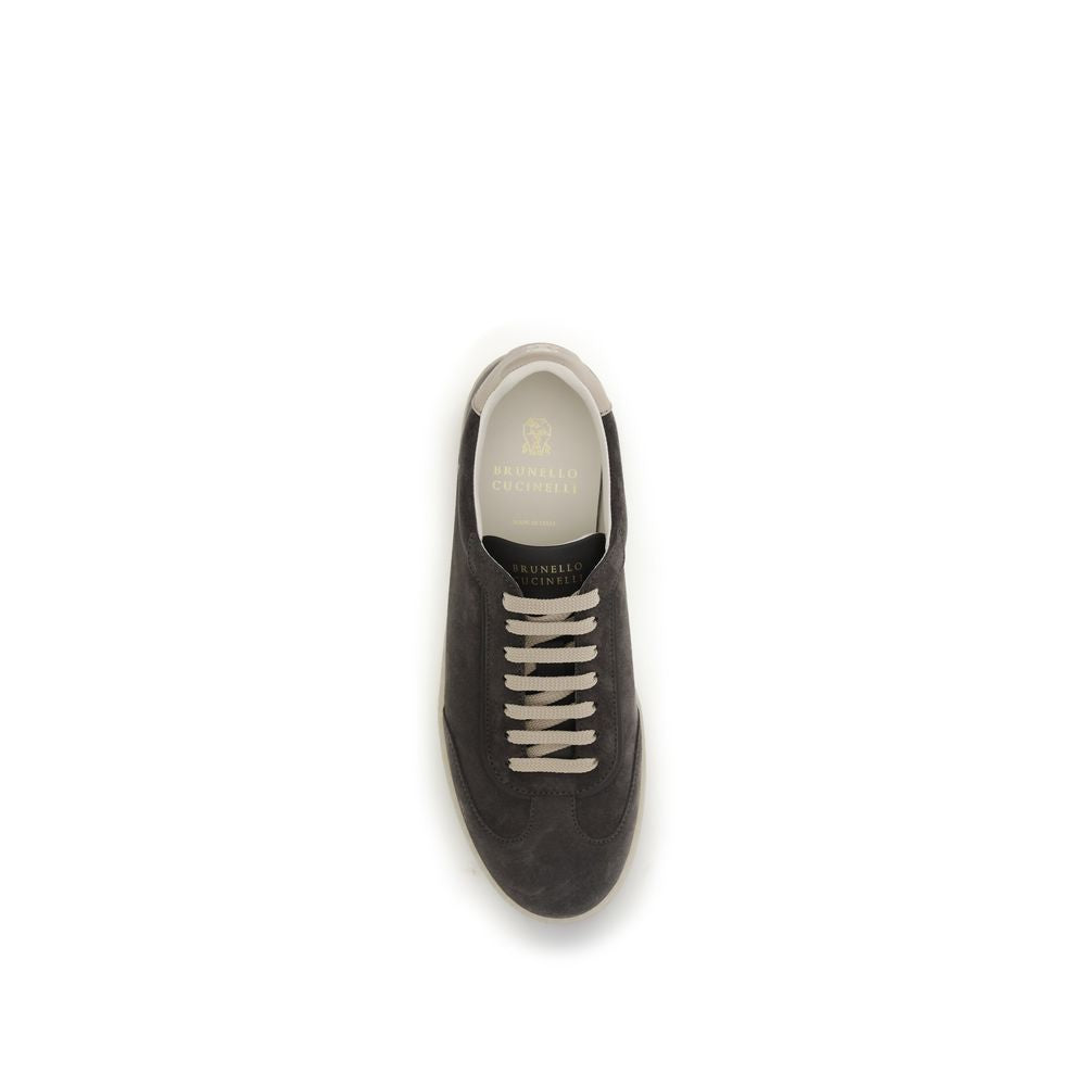 Brunello Cucinelli Graue Bos Taurus Kalbsleder Low-Top-Sneaker
