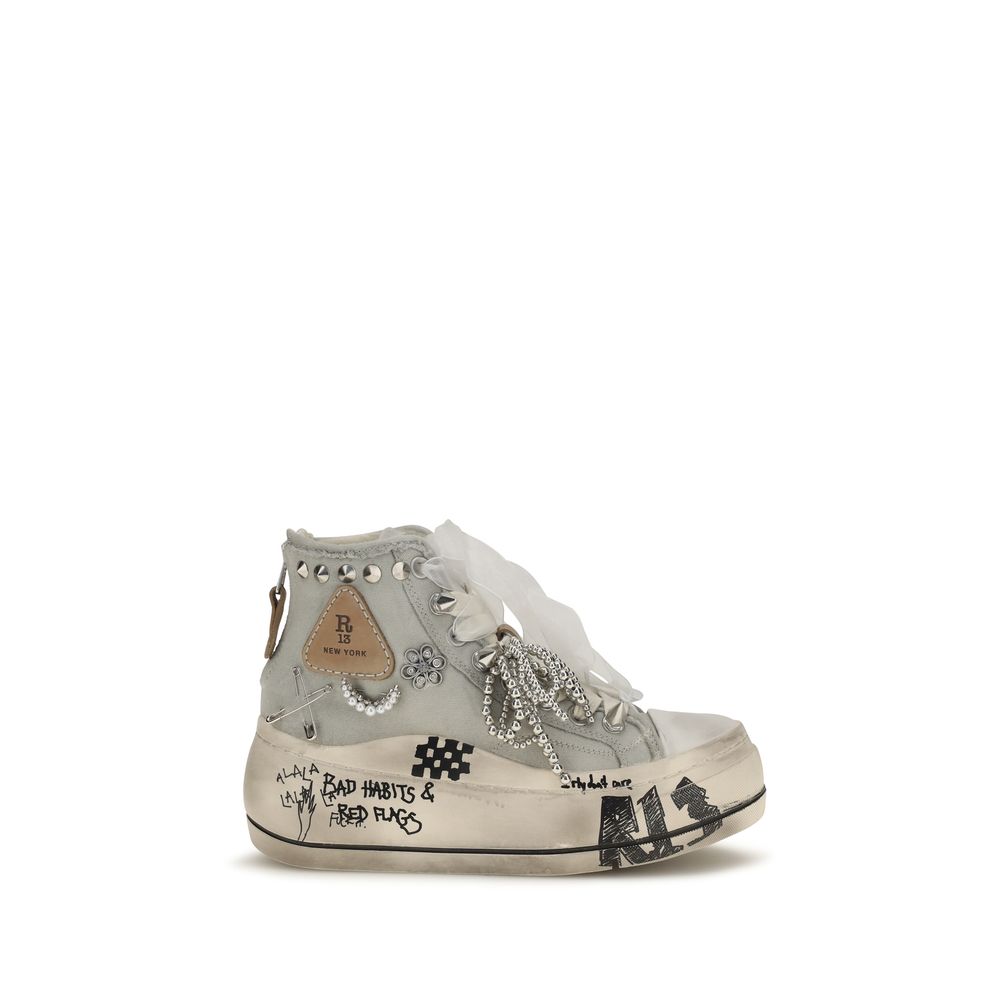 R13 Weiße High-Top-Sneaker aus Baumwolle