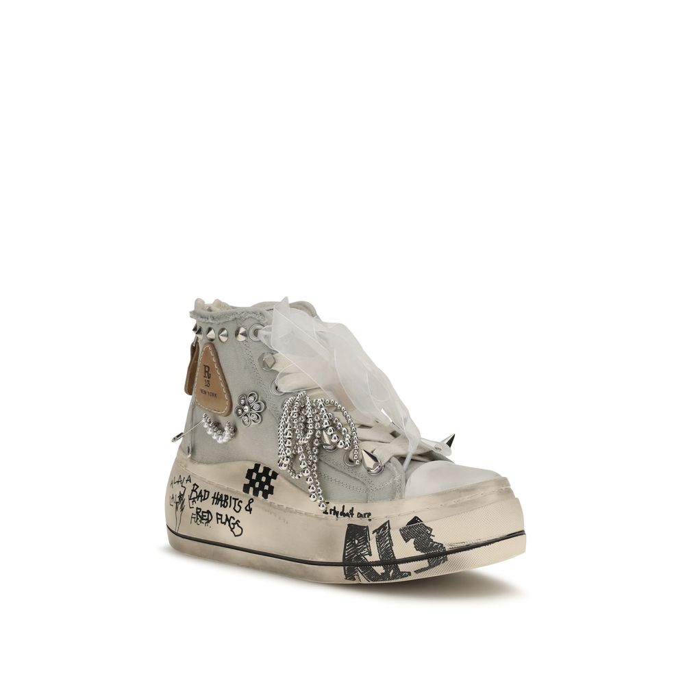 R13 Weiße High-Top-Sneaker aus Baumwolle