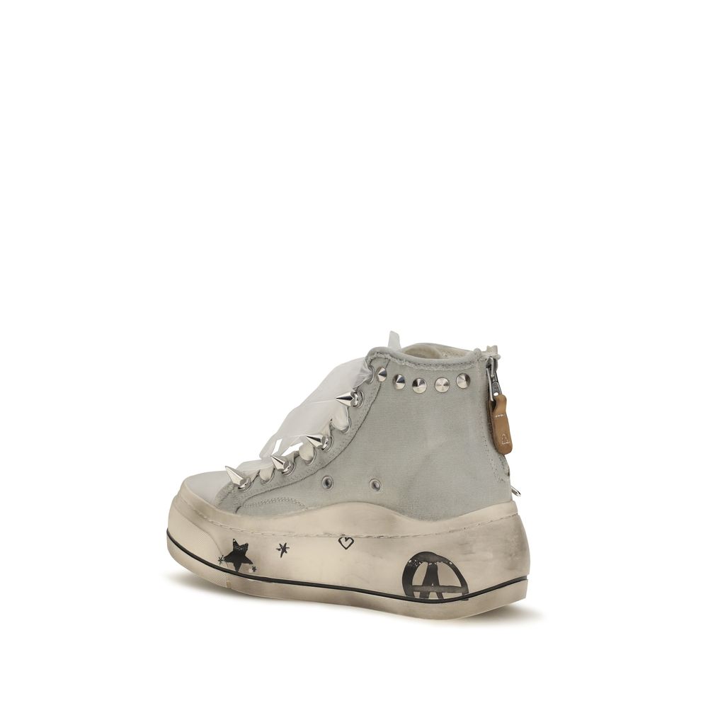 R13 Weiße High-Top-Sneaker aus Baumwolle