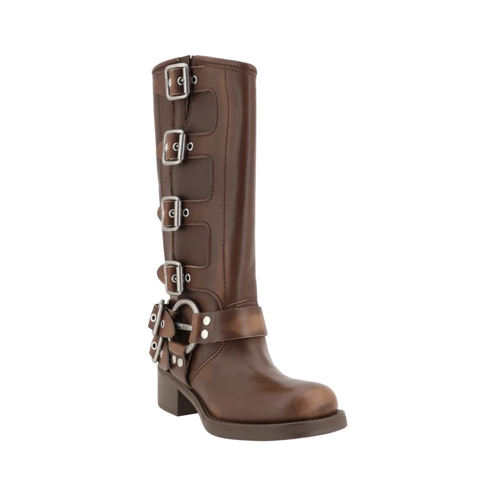 Miu Miu Braune Kalbsleder Bos Taurus Schnürstiefel