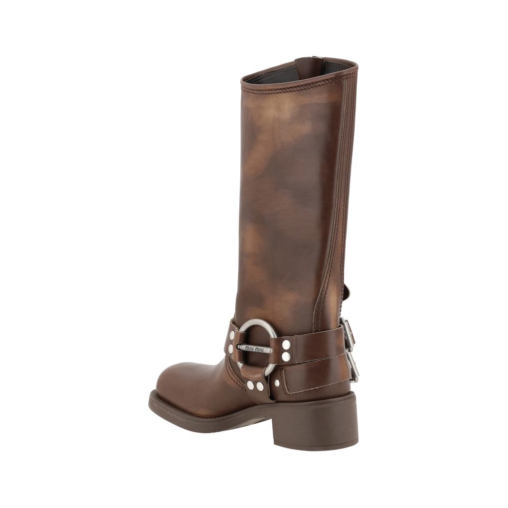 Miu Miu Braune Kalbsleder Bos Taurus Schnürstiefel