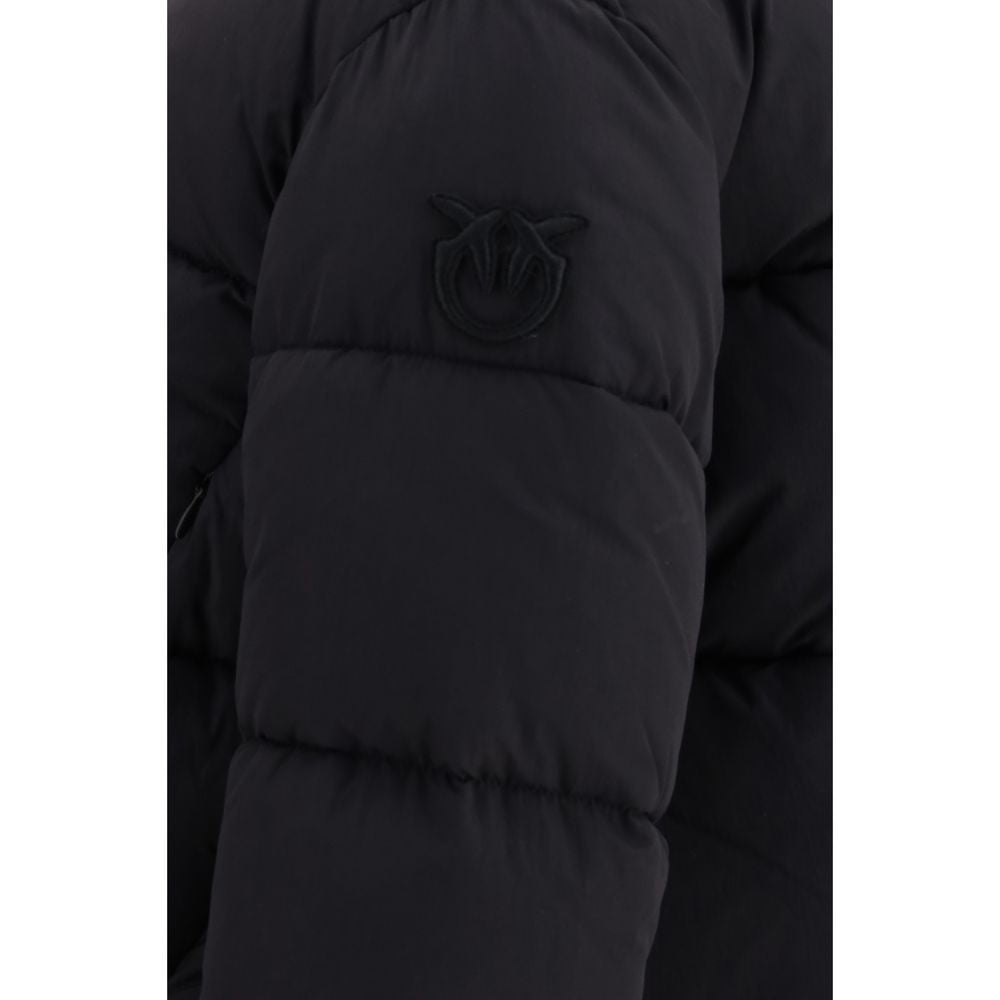 PINKO Schwarze Nylon-Jacke in voller Länge