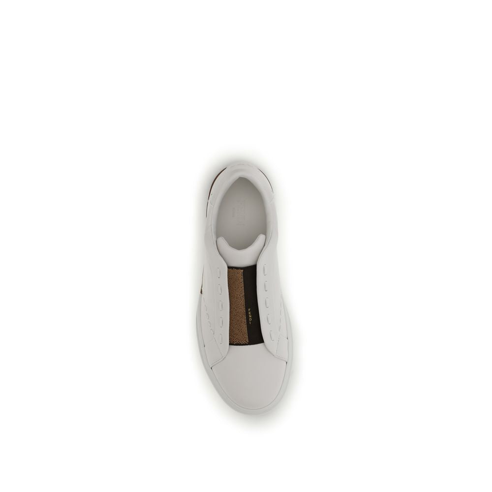 Fendi Weiße Low-Top-Sneaker aus Kalbsleder Bos Taurus