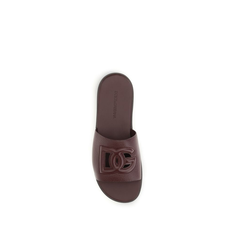 Dolce & Gabbana Braune Kalbsleder Bos Taurus Flache Sandalen
