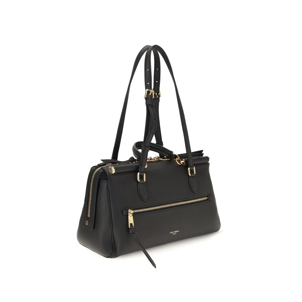 Dolce & Gabbana Schwarze Bos Taurus Kalbsleder Schultertasche