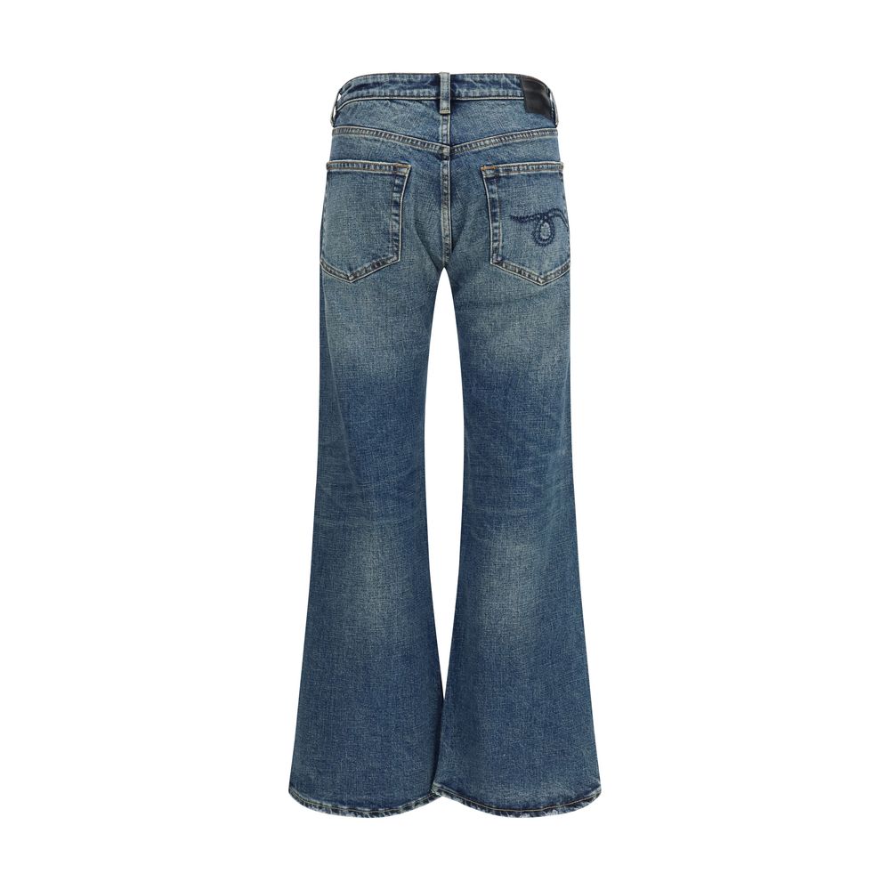 R13 Blaue Baumwoll-Jeans mit ausgestelltem Bein