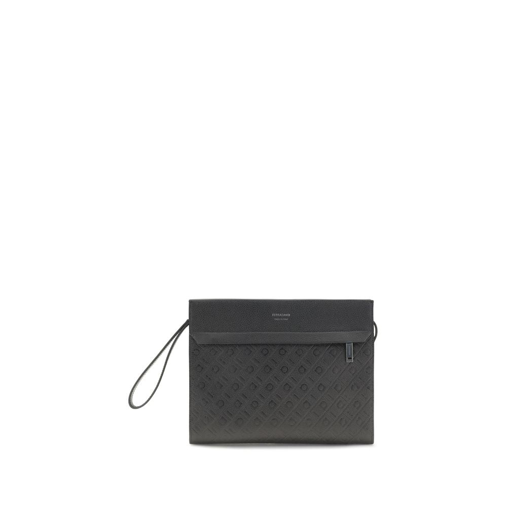 Ferragamo Schwarze Bos Taurus Kalbsleder Schultertasche