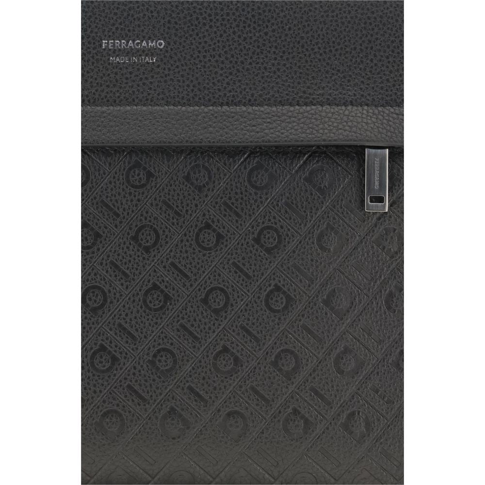 Ferragamo Schwarze Bos Taurus Kalbsleder Schultertasche