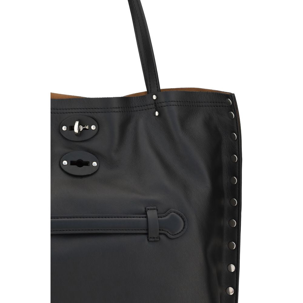 Zanellato Schwarze Bos Taurus Kalbsleder Schultertasche