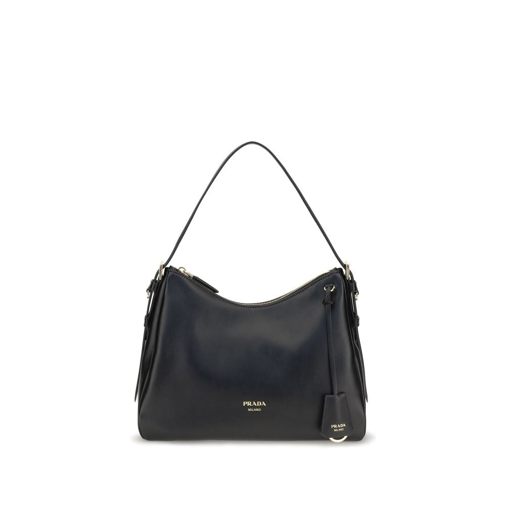 Prada Schwarze Bos Taurus Kalbsleder Schultertasche