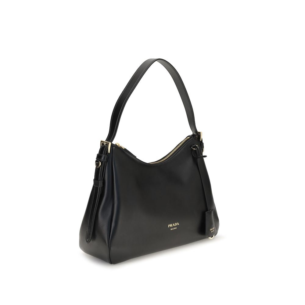 Prada Schwarze Bos Taurus Kalbsleder Schultertasche