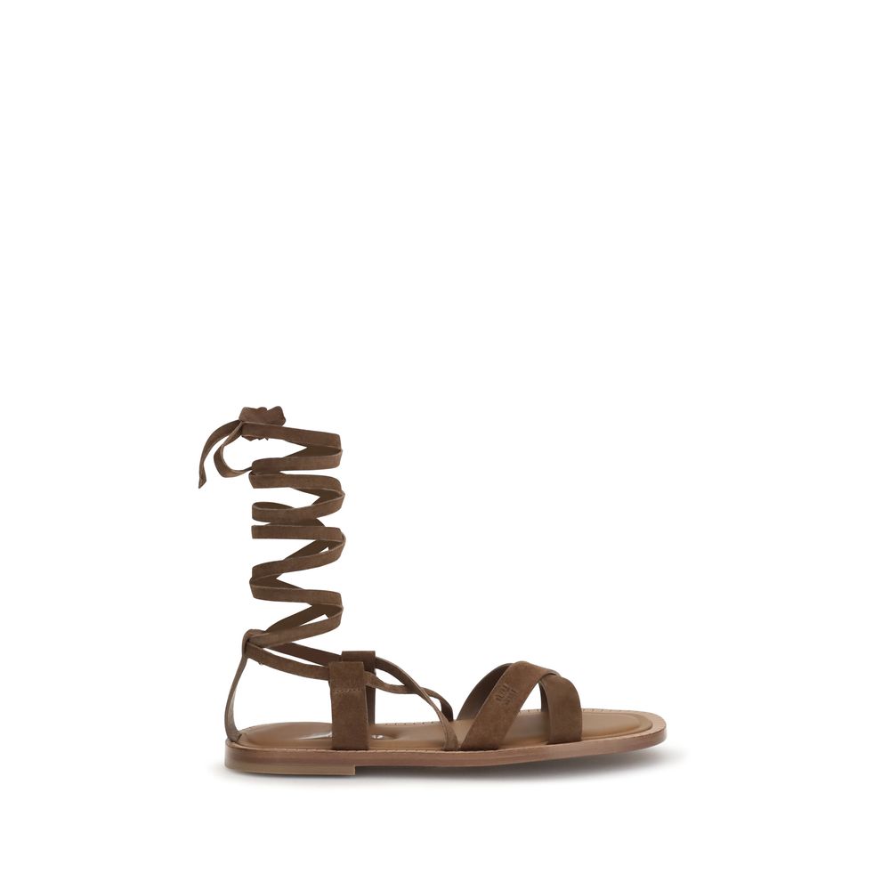 Miu Miu Braune Bos Taurus Kalbsleder-Sandalen mit Riemenverschluss