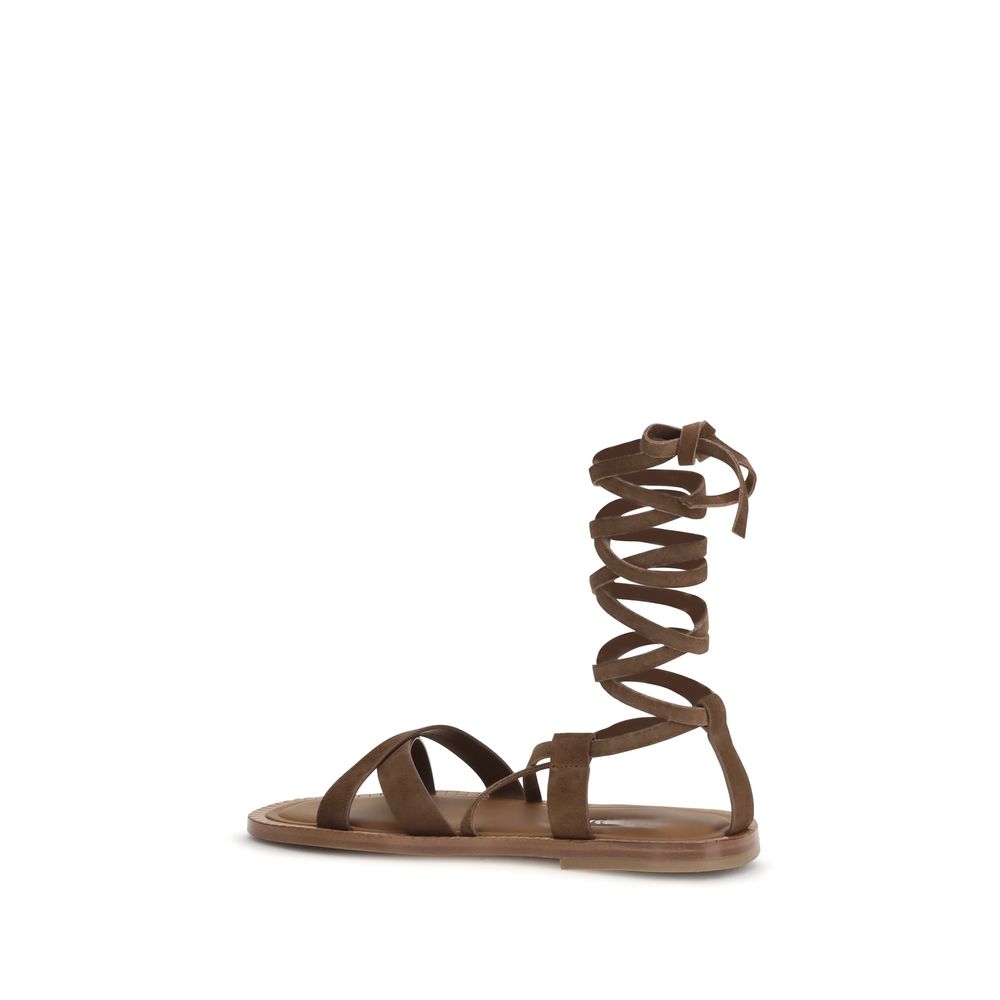 Miu Miu Braune Bos Taurus Kalbsleder-Sandalen mit Riemenverschluss