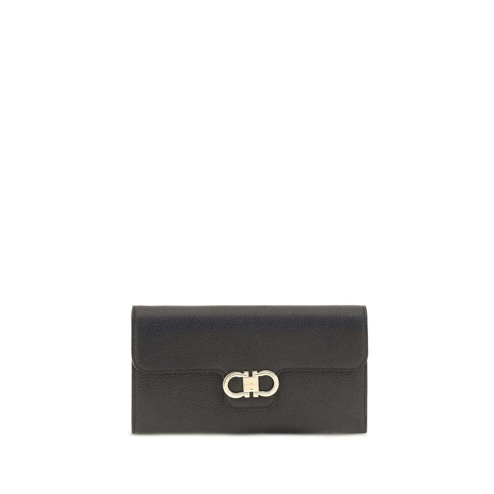 Ferragamo Schwarzes Kalbsleder Bos Taurus Portemonnaie