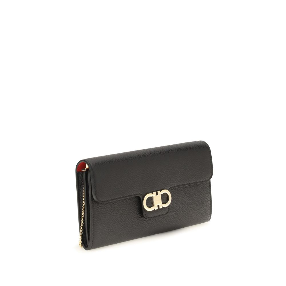 Ferragamo Schwarzes Kalbsleder Bos Taurus Portemonnaie