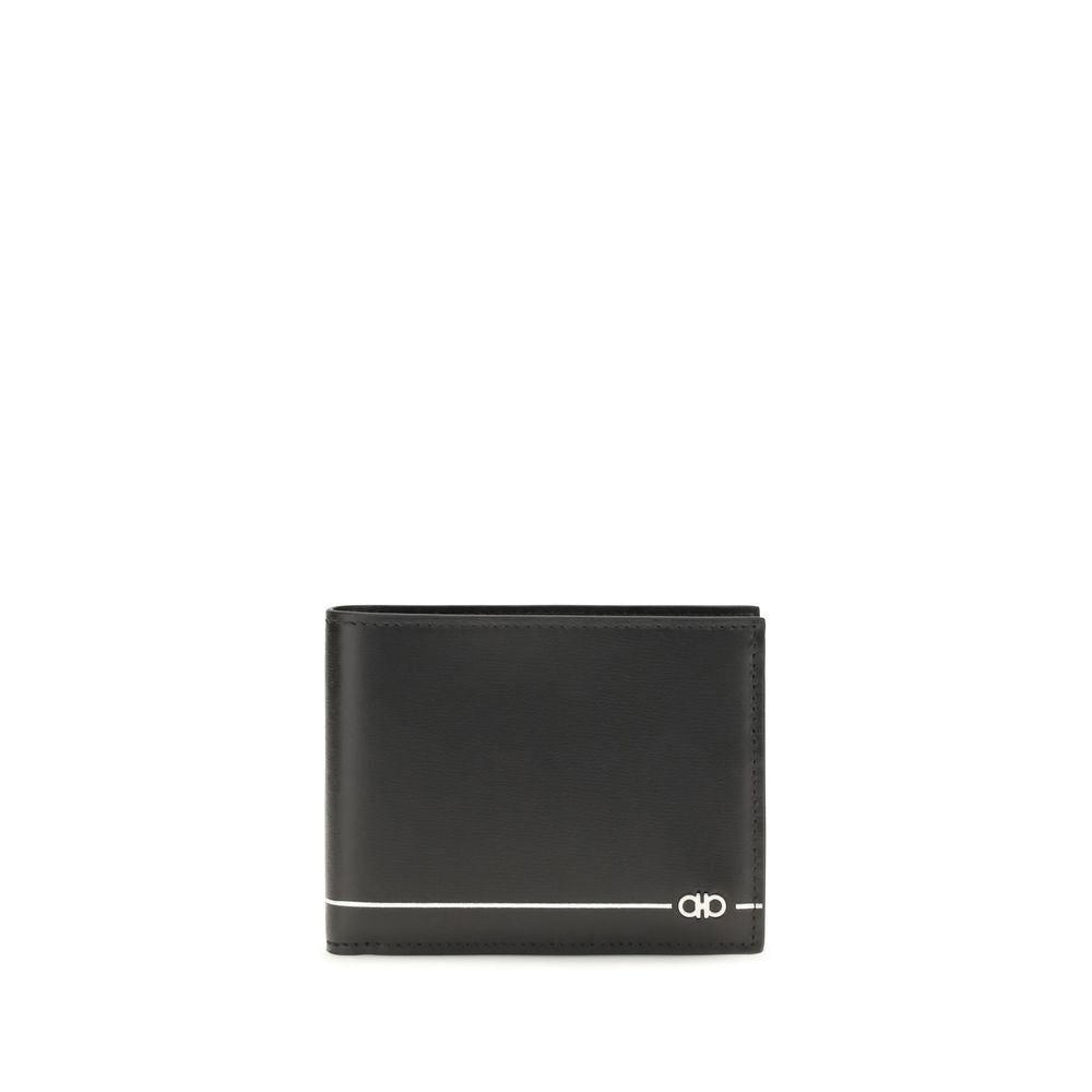 Ferragamo Schwarzes Kalbsleder Bos Taurus Portemonnaie