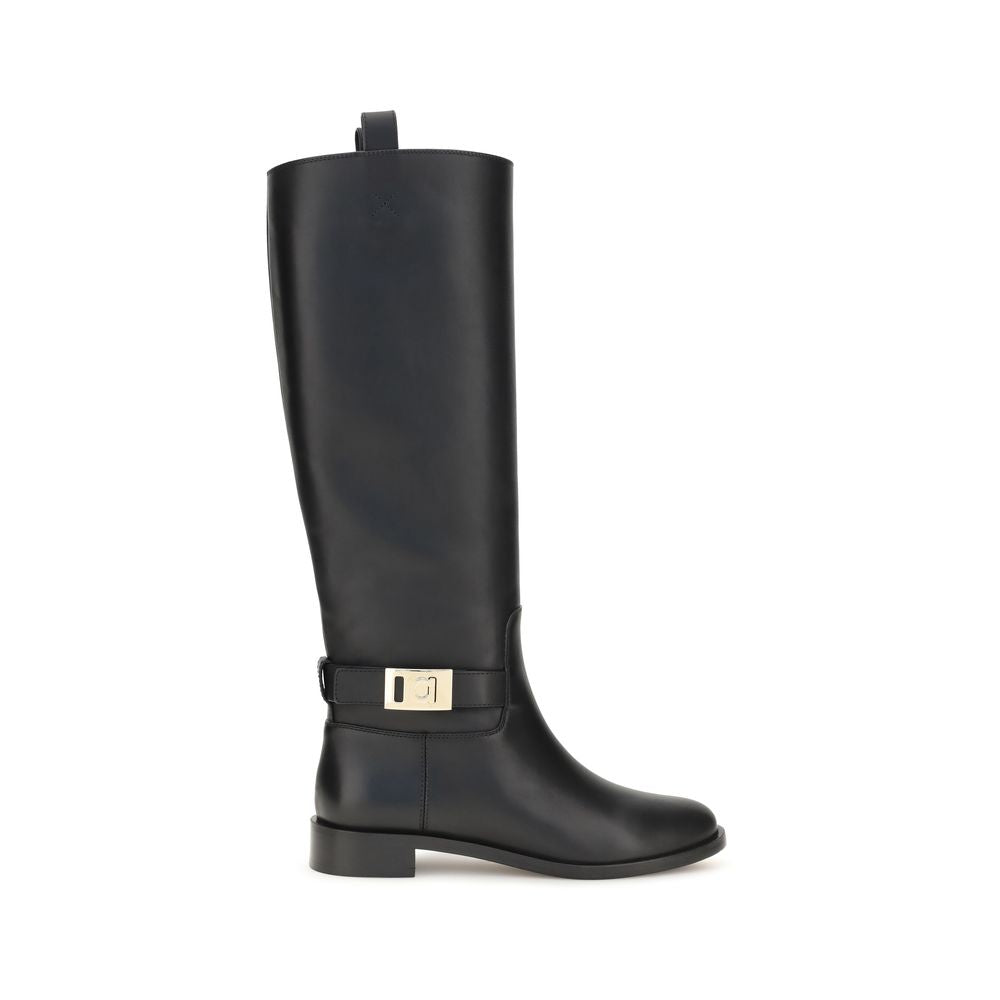 Ferragamo Schwarze Bos Taurus Kalbsleder-Stiefel
