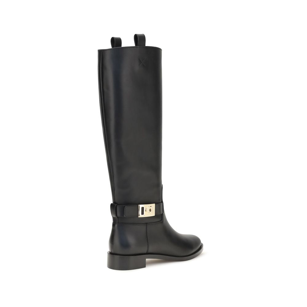 Ferragamo Schwarze Bos Taurus Kalbsleder-Stiefel