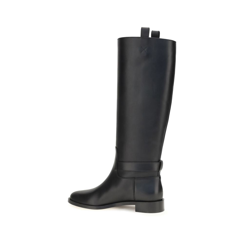 Ferragamo Schwarze Bos Taurus Kalbsleder-Stiefel