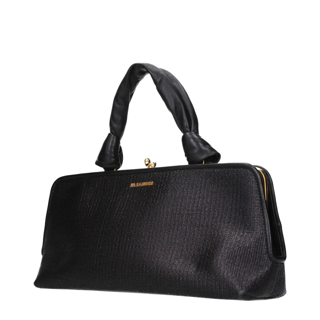Jil Sander Schwarze Raffia-Handtasche