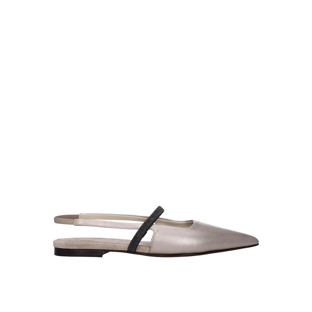 Brunello Cucinelli Beige Leder Ballerinas