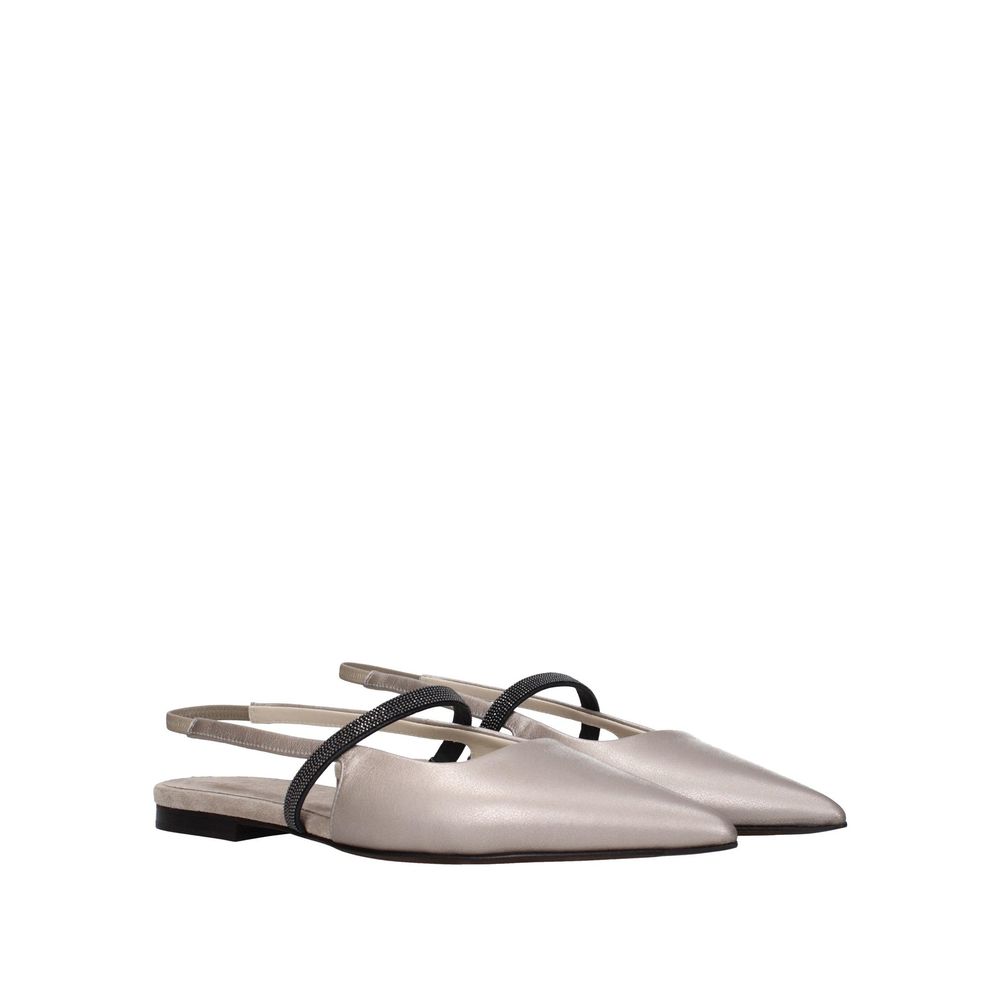 Brunello Cucinelli Beige Leder Ballerinas