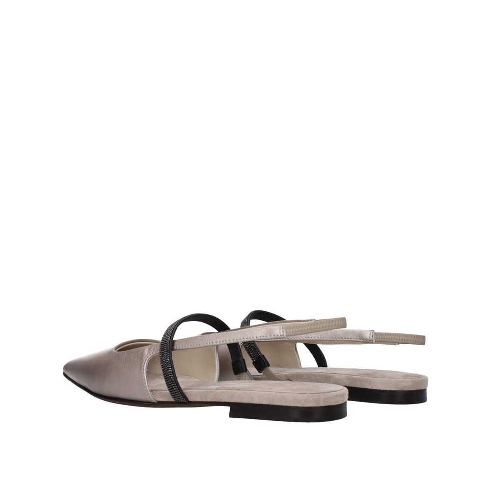 Brunello Cucinelli Beige Leder Ballerinas