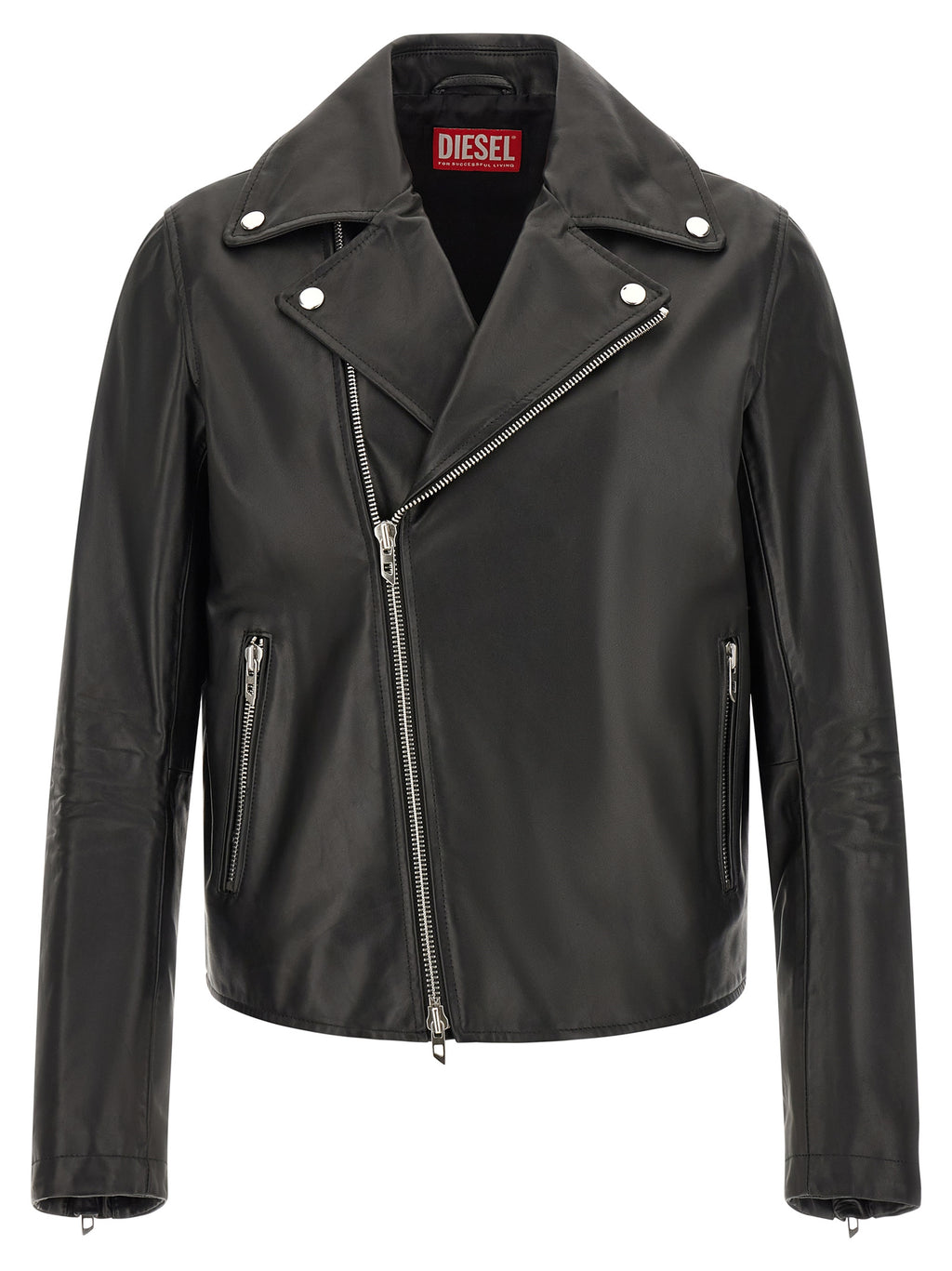 Diesel Schwarze Lederjacke aus Rindsleder