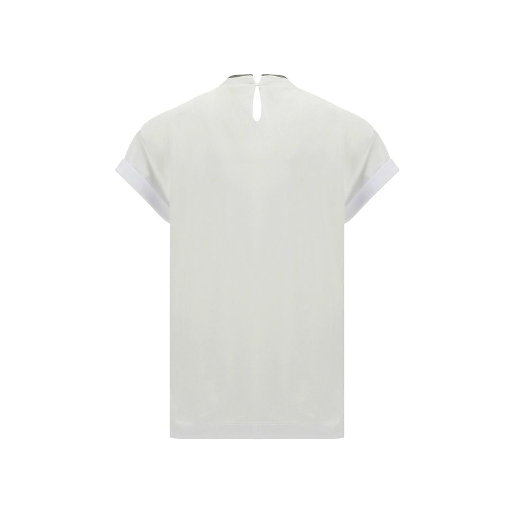 Brunello Cucinelli Weißes T-Shirt aus Elasthan