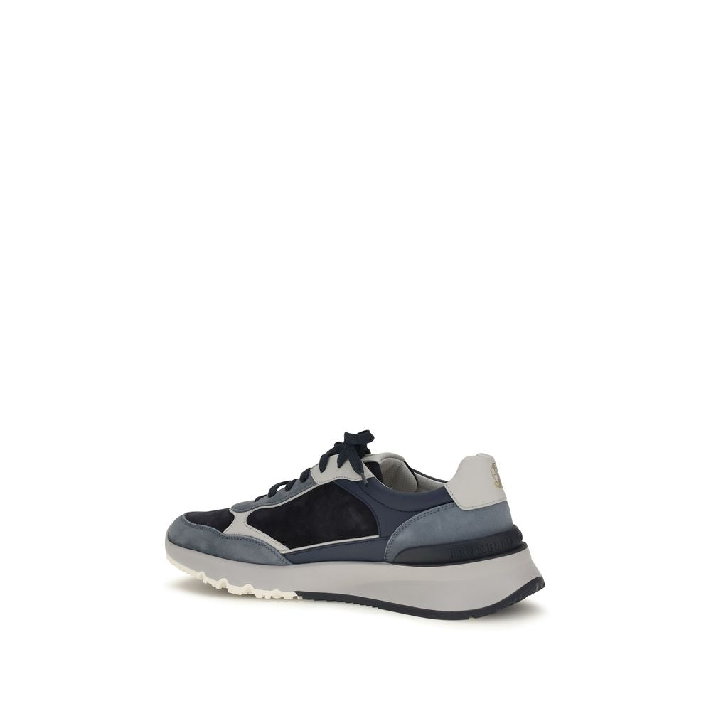 Brunello Cucinelli Blaue Kalbsleder Bos Taurus Sportschuhe
