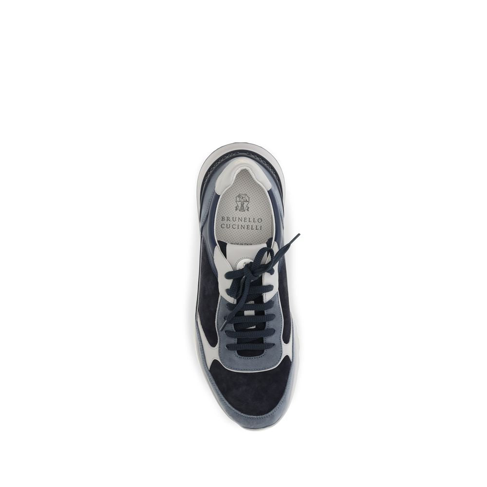 Brunello Cucinelli Blaue Kalbsleder Bos Taurus Sportschuhe