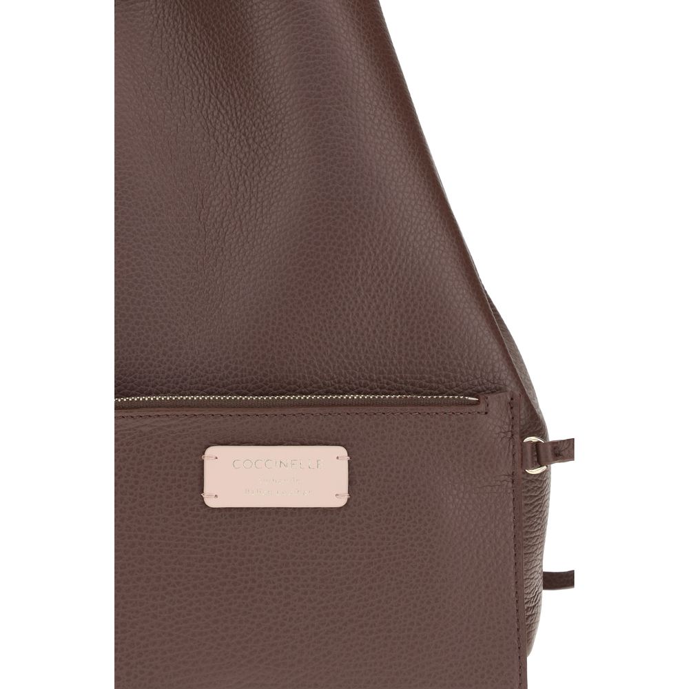 Coccinelle Beige Kalbsleder Bos Taurus Schultertasche