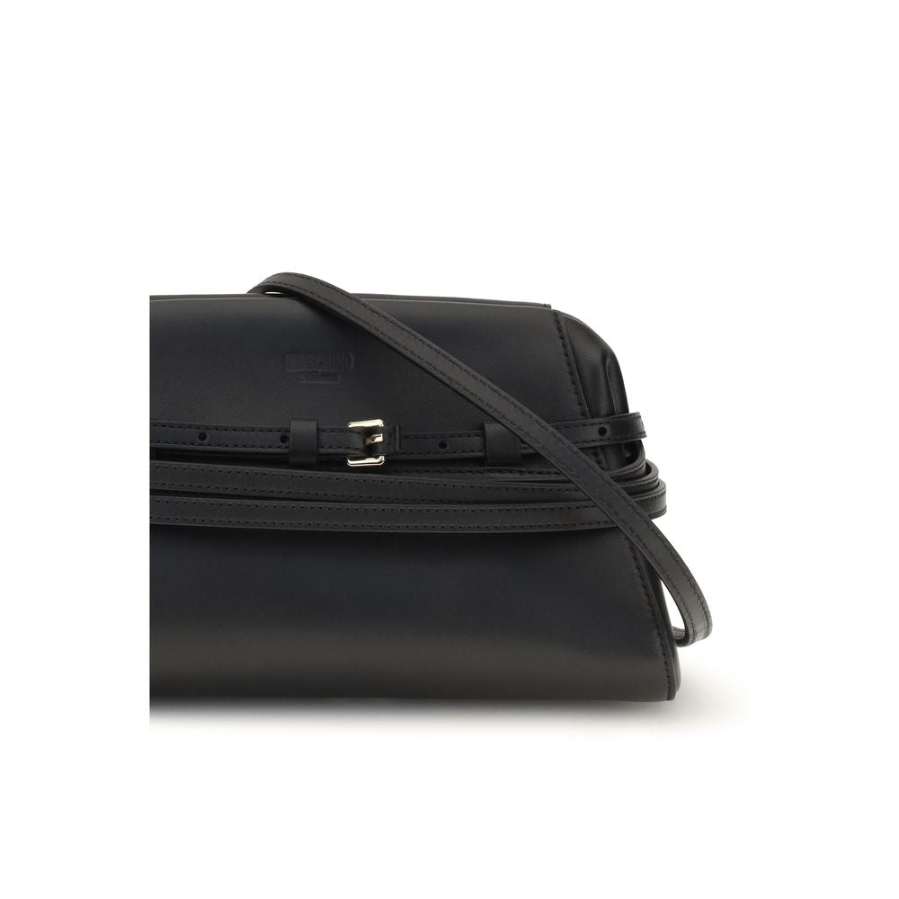 Moschino Schwarze Umhängetasche aus Ziegenleder