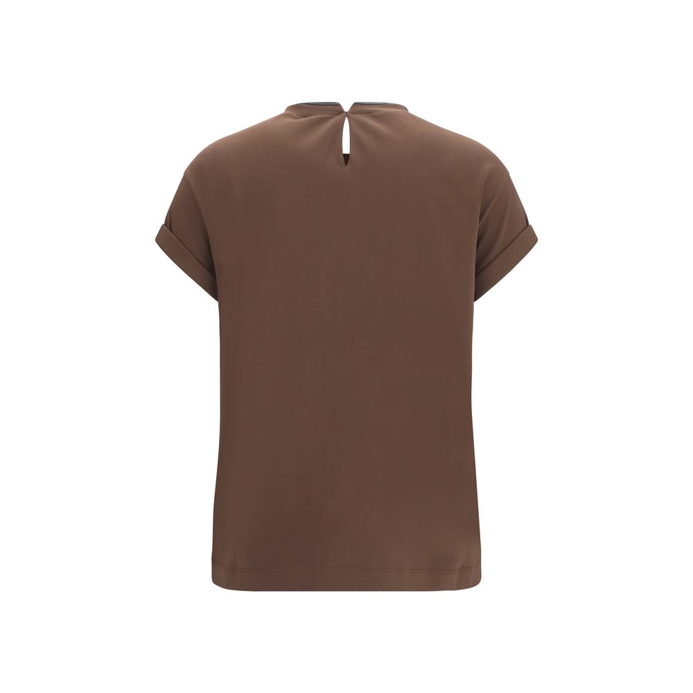Brunello Cucinelli Braunes T-Shirt aus Elasthan
